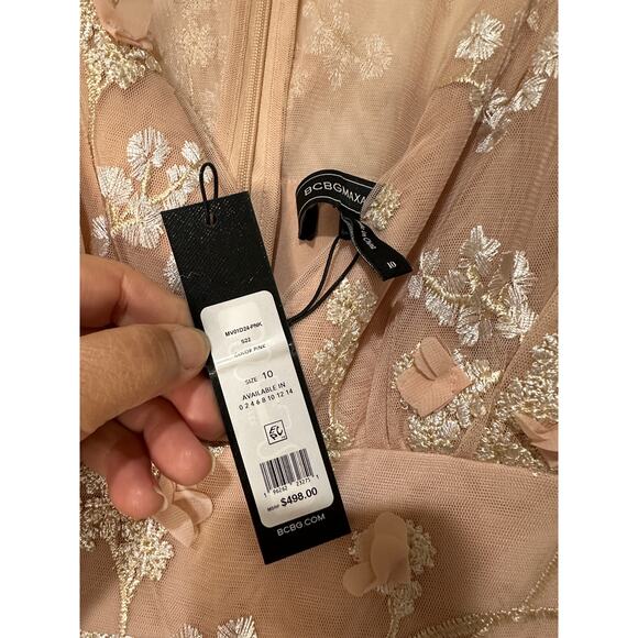 BCBG Max Azria Willow Embroidered V-neck Evening Dress Pink Size 10 NWT Romantic - Picture 8 of 15